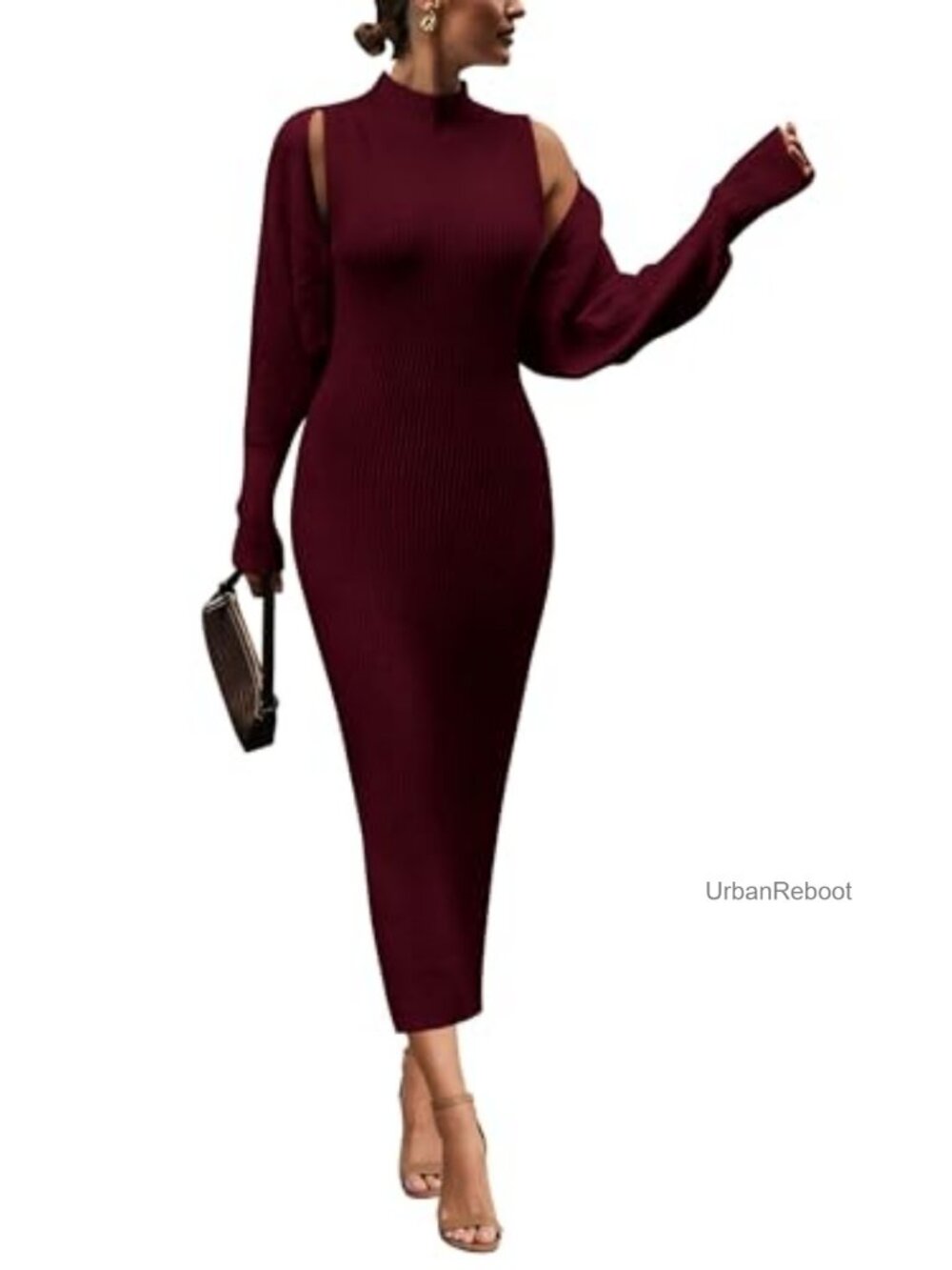 Ribbed Knit 2 Piece Sweater Dress Set with Cropped Cardigan